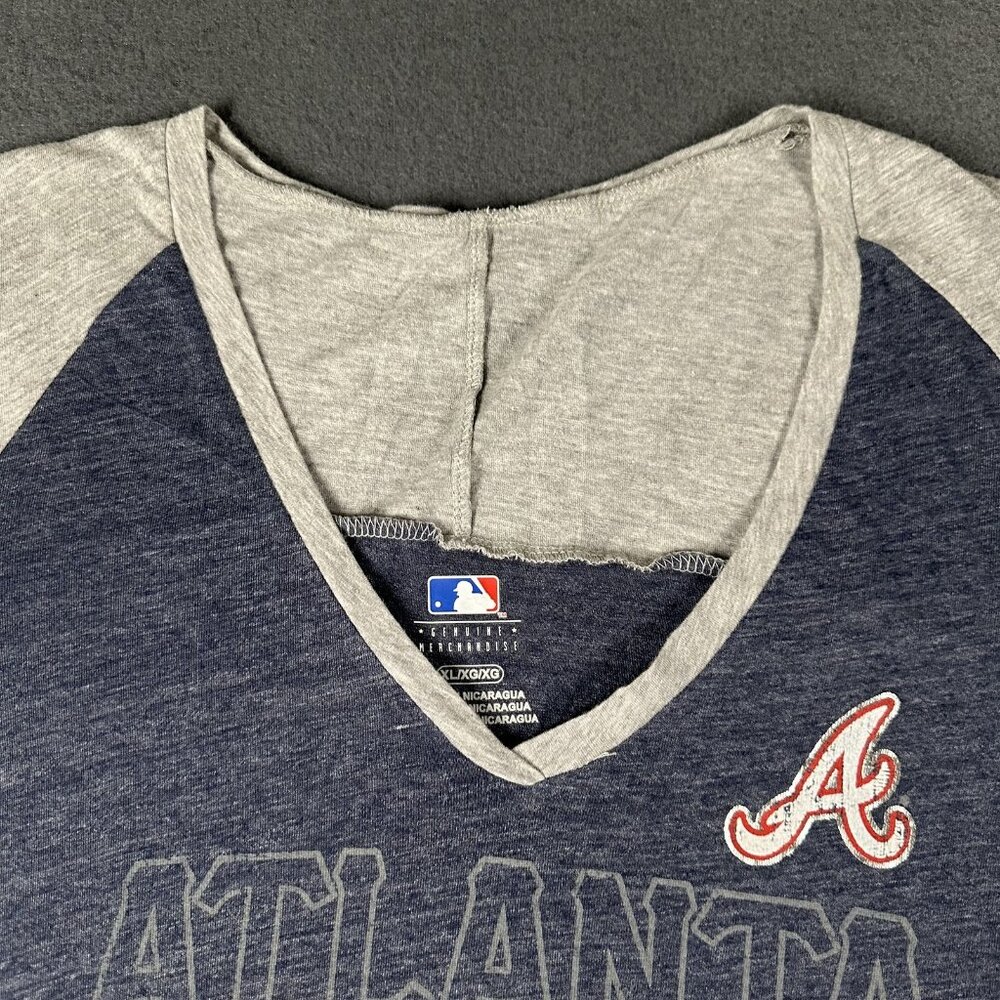 Atlanta Braves Shirt Womens‎ XL Blue Gray MLB Baseball Tee Short Sleeve Genuine - Picture 2 of 9